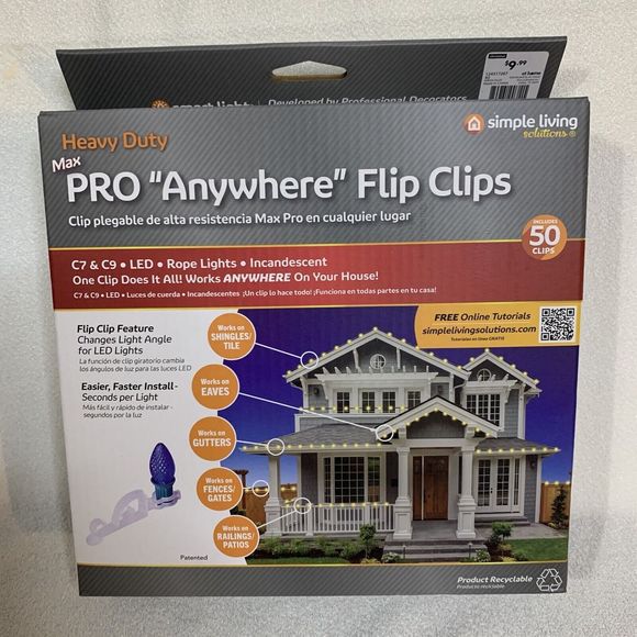 Max Pro "Anywhere" Flip Clips Lights 50 Count Simple Living Solution Heavy Duty - Picture 1 of 12